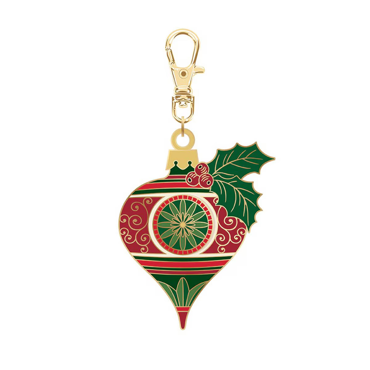 Decorative finial ornament keychain with gold clasp on a white background