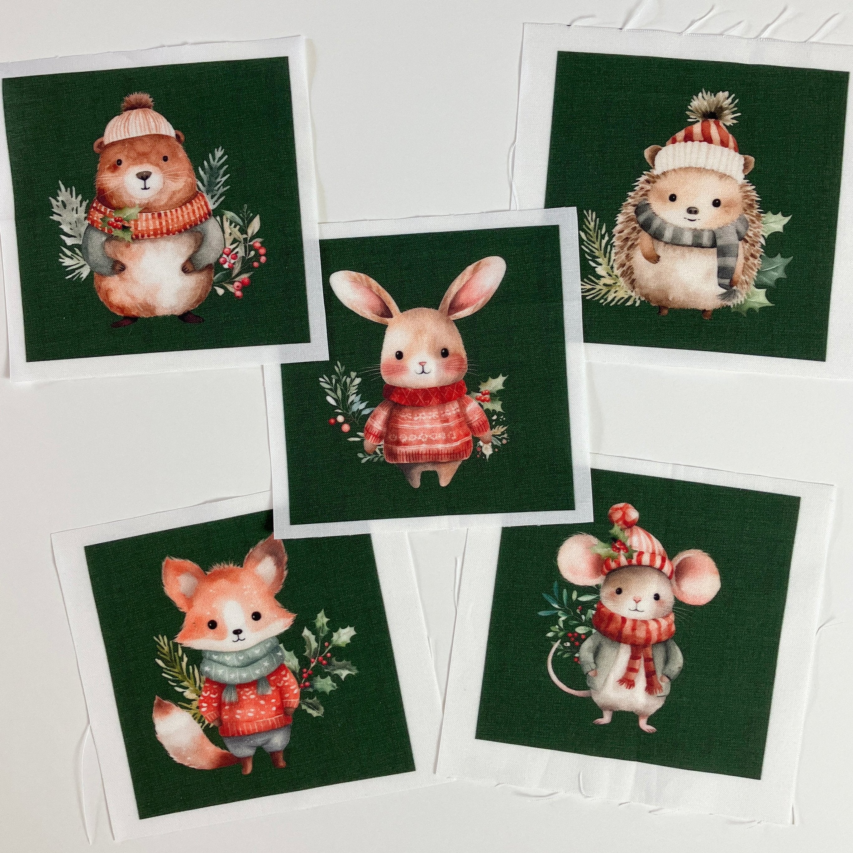 Little Christmas Critters 4" Fabric Panels-Set of 5 - The Art of Home - Jacquelynne Steves