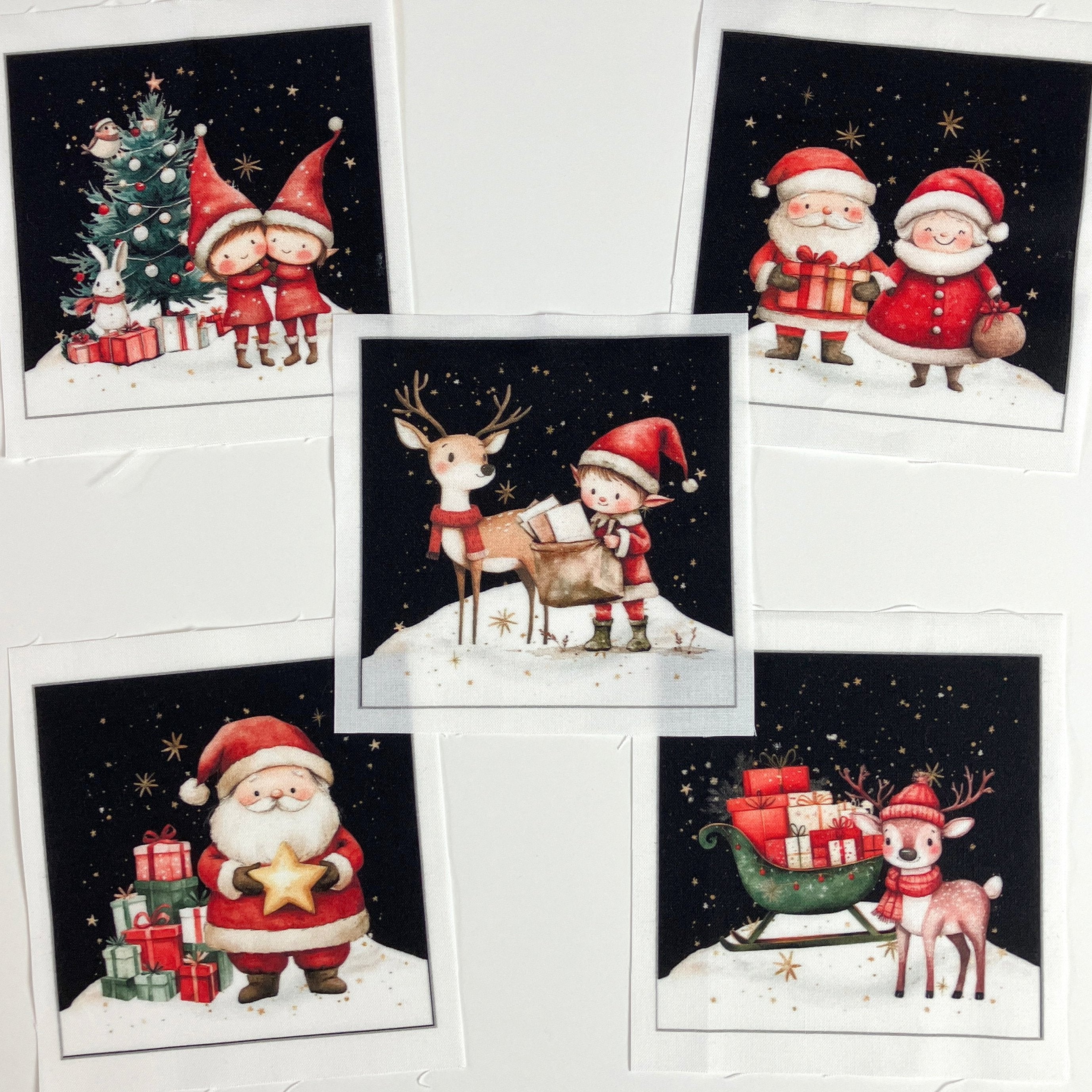 North Pole Helpers 4" Fabric Panels-Set of 5 - The Art of Home - Jacquelynne Steves