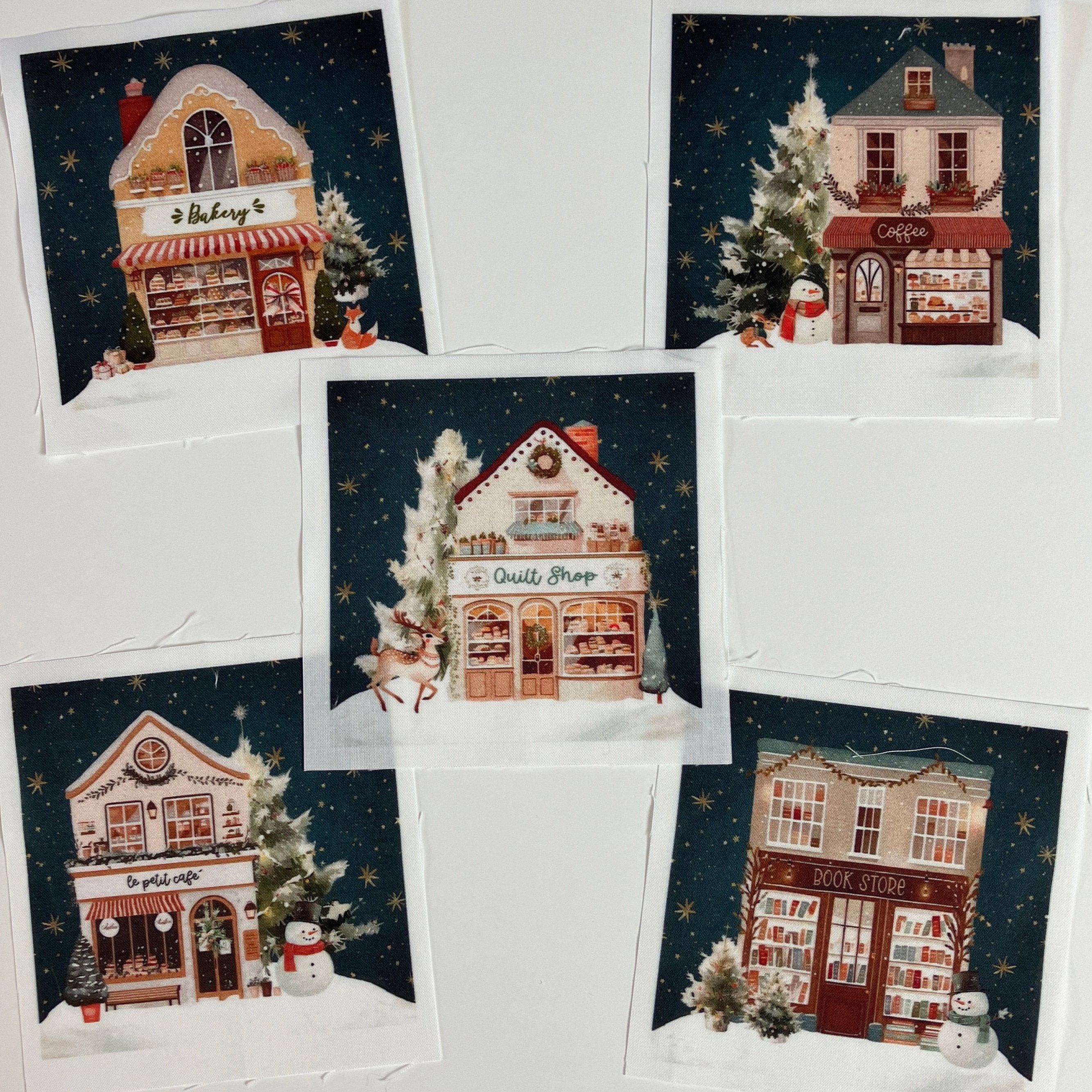 Old Fashioned Christmas Village 4" Fabric Panels-Set of 5 - The Art of Home - Jacquelynne Steves