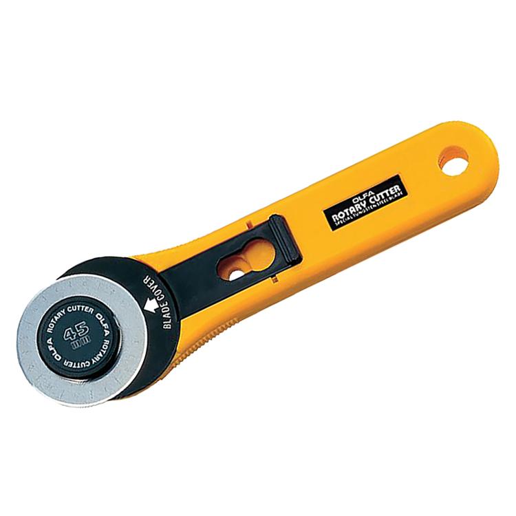 yellow rotary cutter with blade extended.