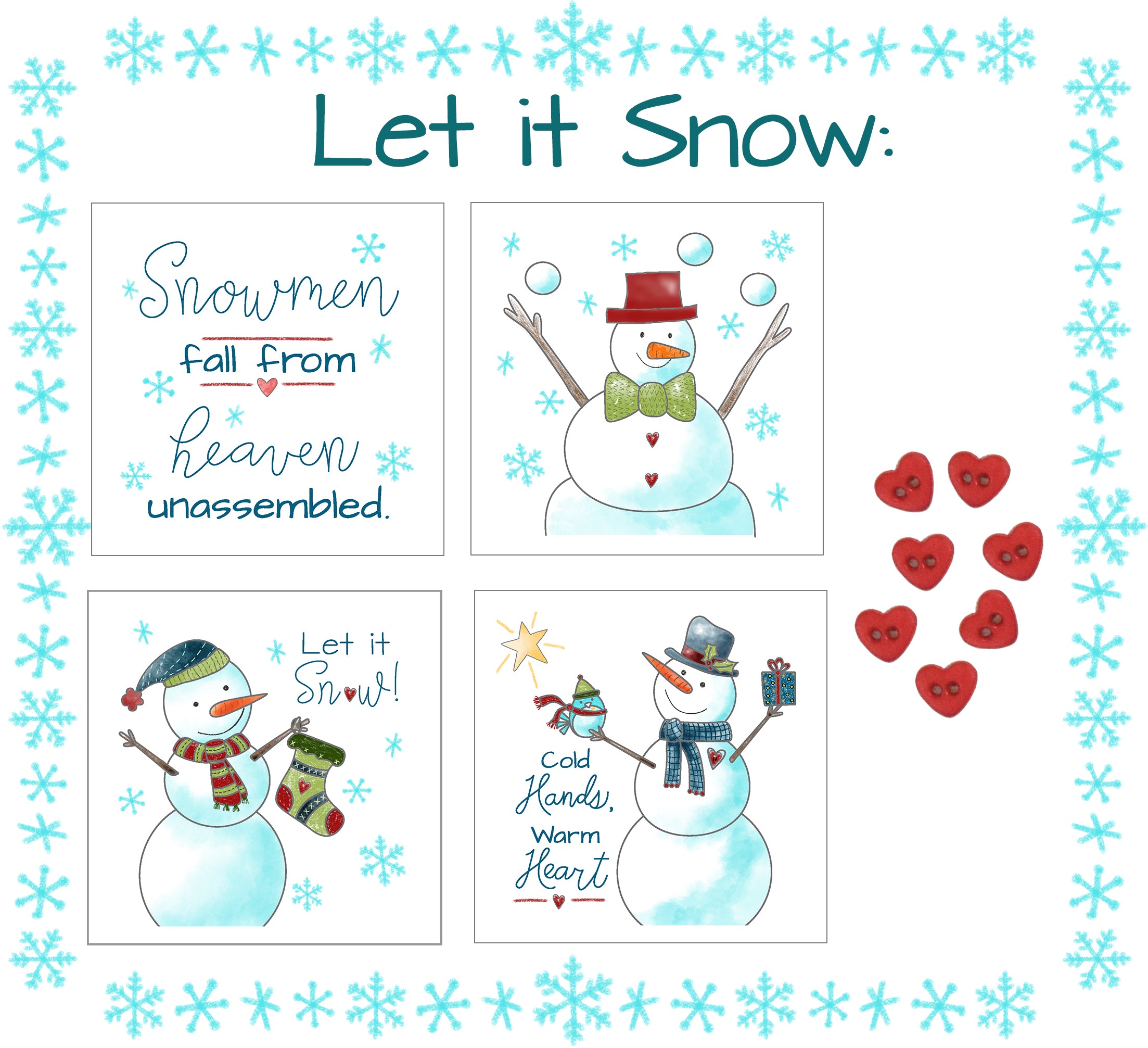 Snowmen From Heaven Fabric Panels with Buttons! - Jacquelynne Steves