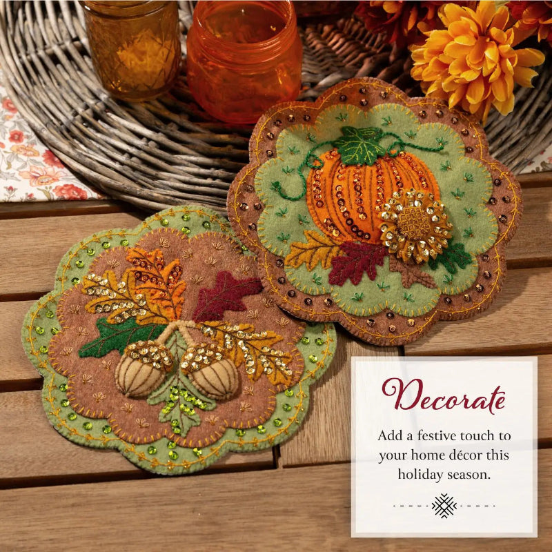 Pumpkin Patch Pair Felt Wall Hanging / Candle Mat - The Art of Home - Jacquelynne Steves