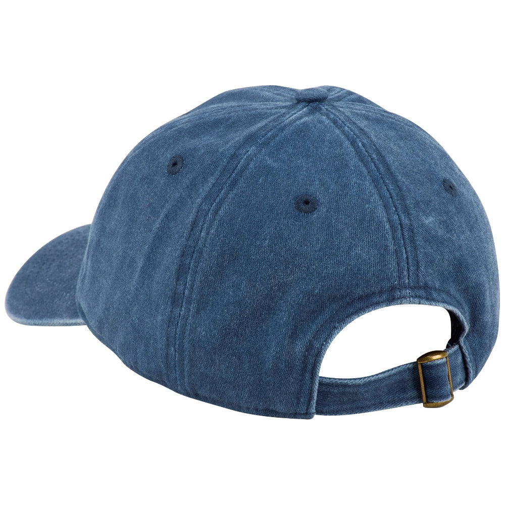 back of denim baseball cap with adjustable buckle