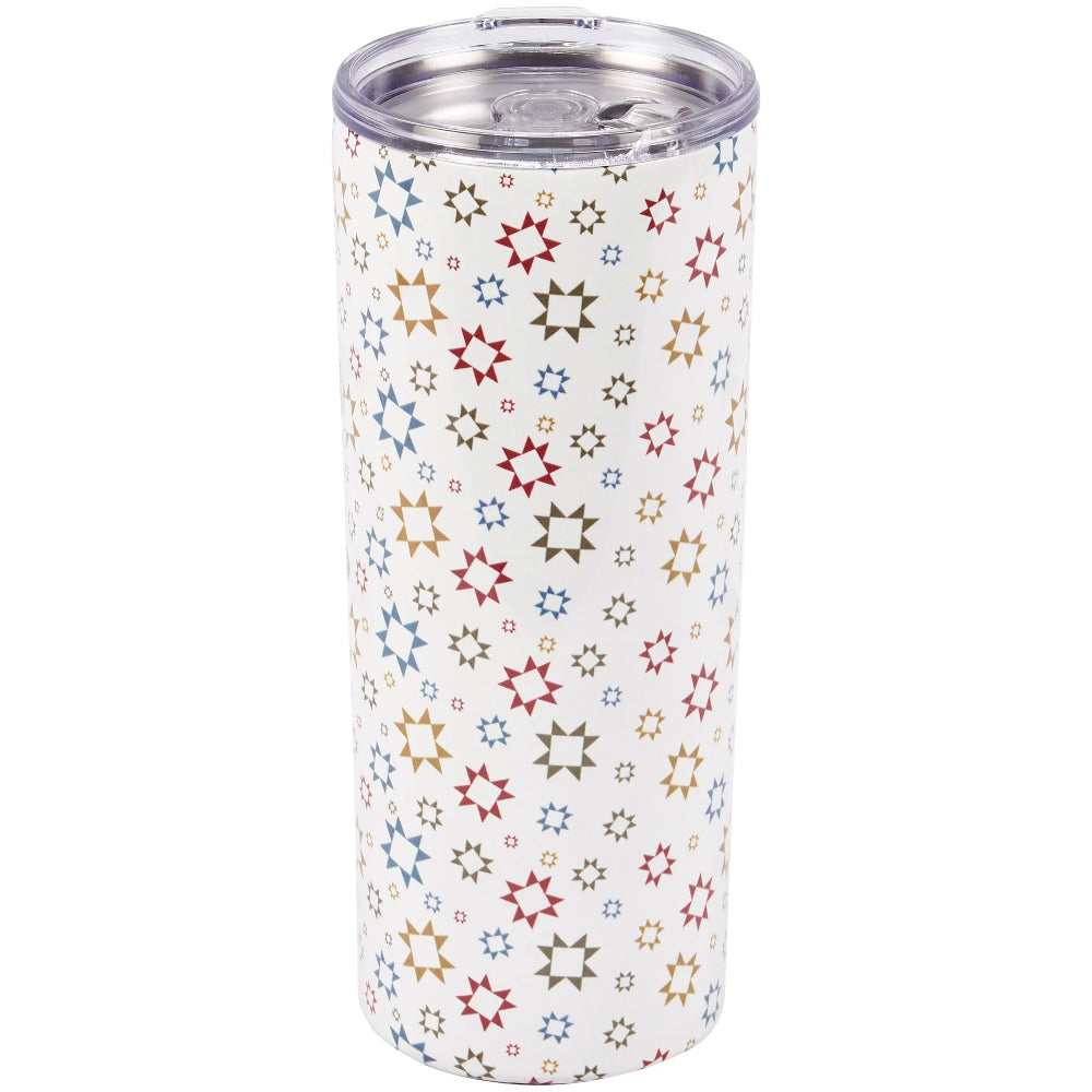 Stainless Steel tumbler white with quilt star block designs in various colors