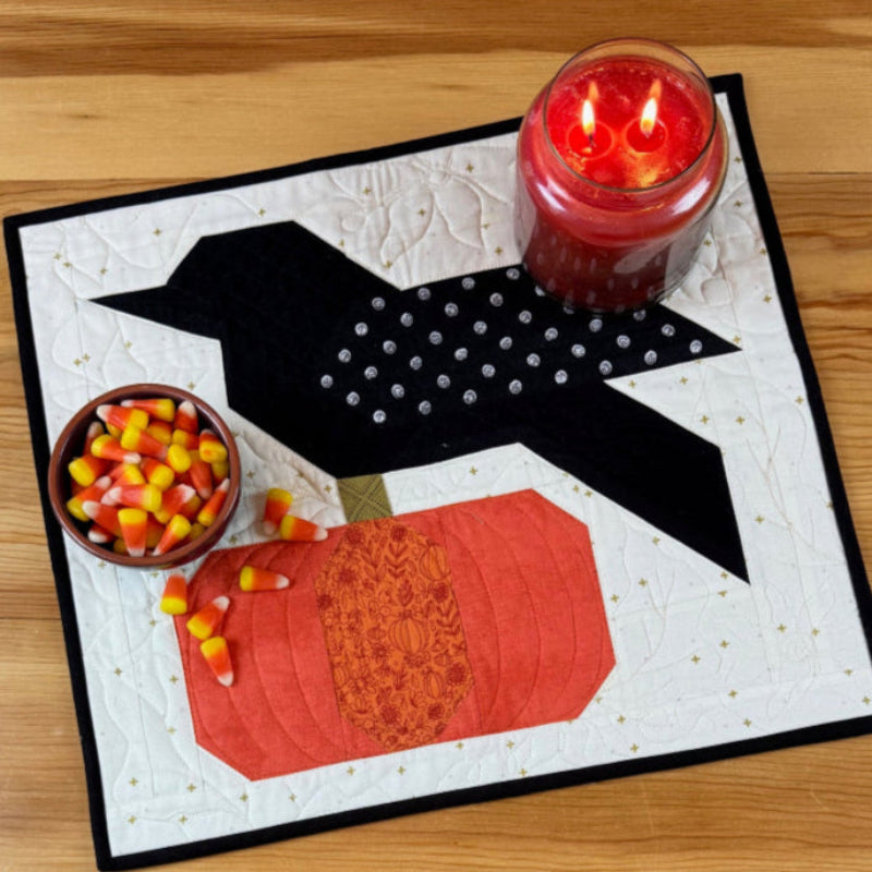 Decorative fall autumn quilted mat kit with raven and pumpkin