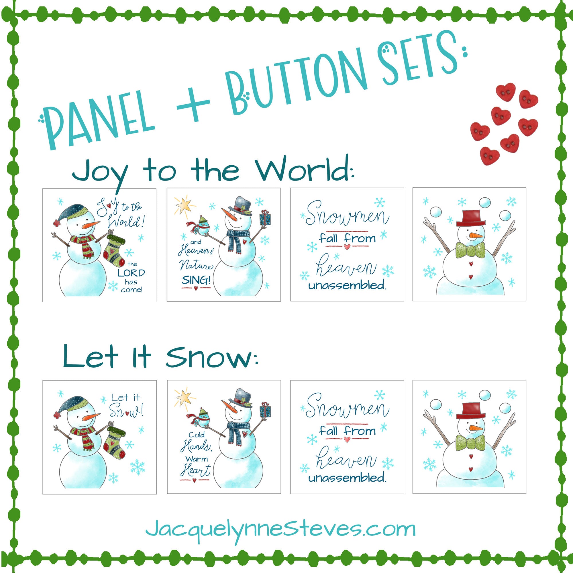 Snowmen From Heaven Fabric Panels with Buttons! - Jacquelynne Steves
