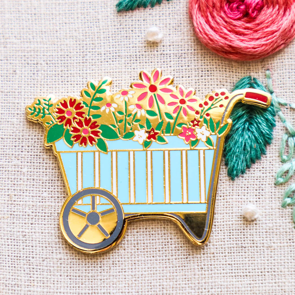 Spring Floral Wheelbarrow Magnetic Needle Minder - The Art of Home - Jacquelynne Steves