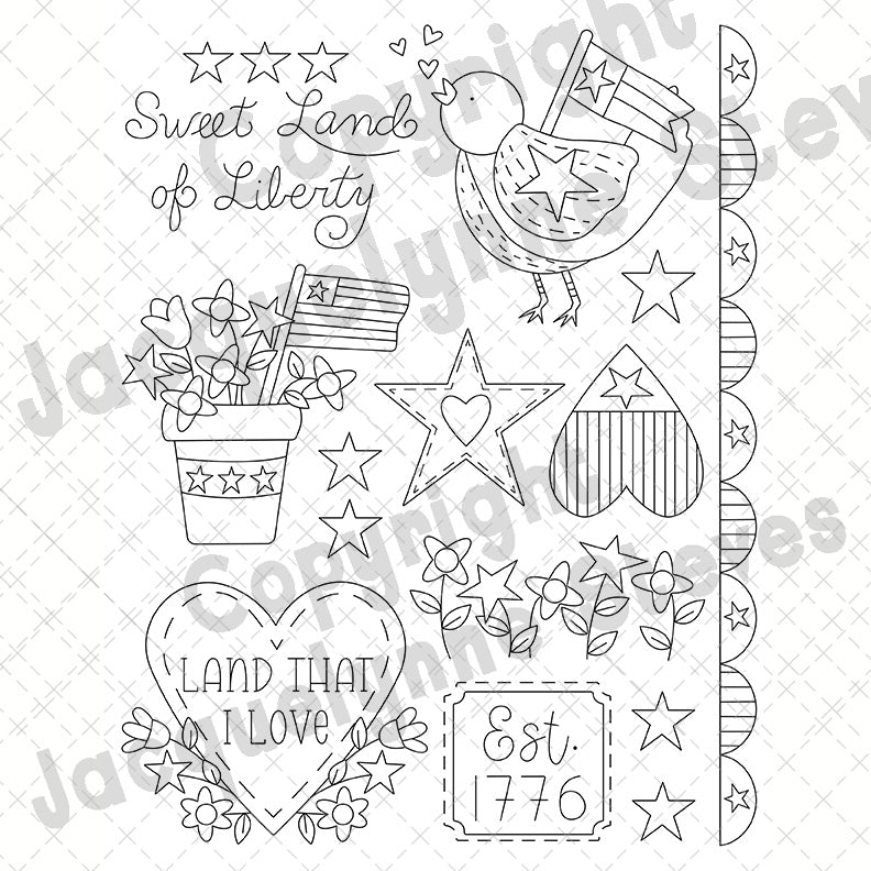 Stars & Stripes Stick & Stitch Embroidery Sheet - The Art of Home - Jacquelynne Steves