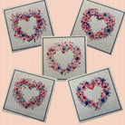 Floral Heart Wreaths 4" Fabric Panels - Set of 5 - The Art of Home - Jacquelynne Steves