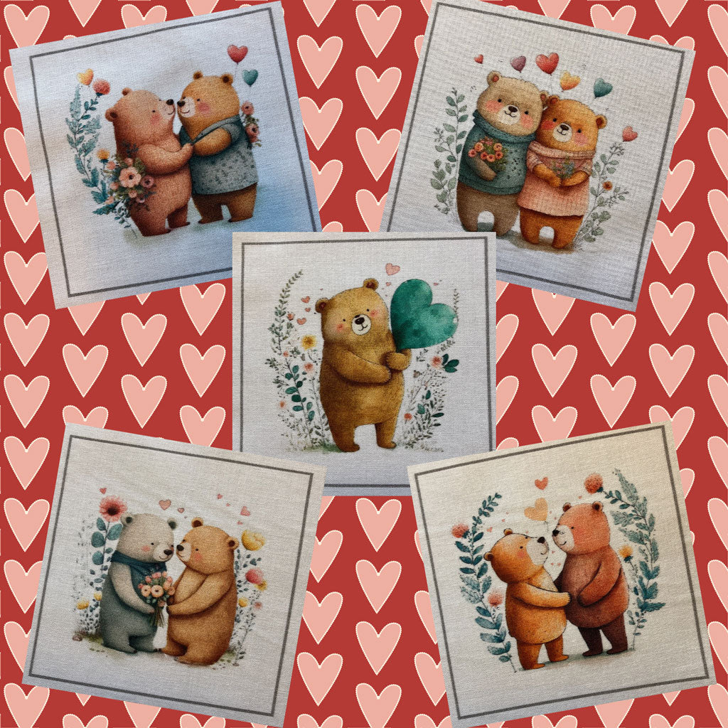 Love Bears 4" Fabric Panels - Set of 5 - The Art of Home - Jacquelynne Steves