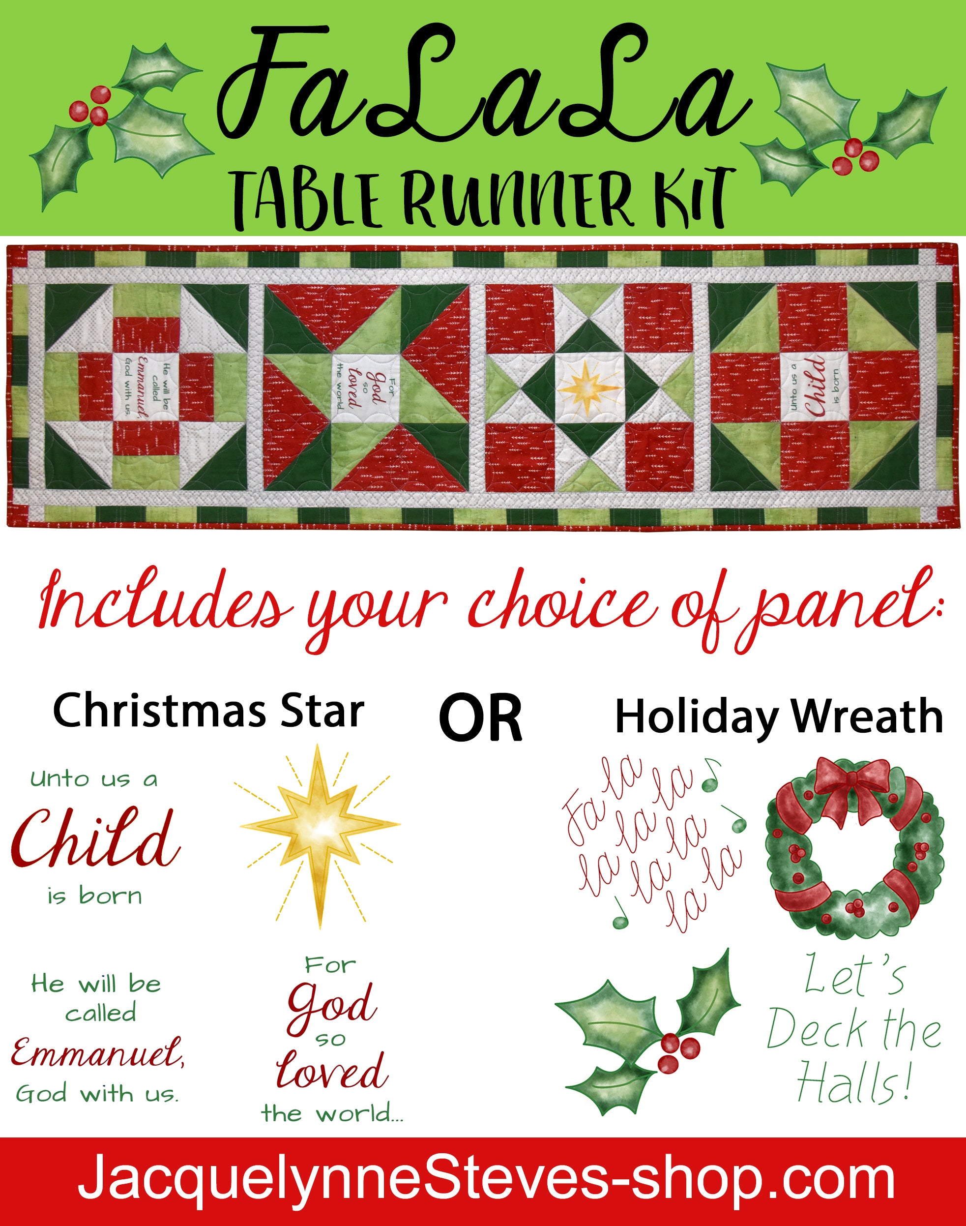 FaLaLa Table Runner Kit - Holiday or Religious - Jacquelynne Steves