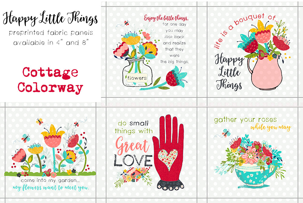 Happy Little Things Quilt 4" Preprinted Quotes Blocks - Jacquelynne Steves