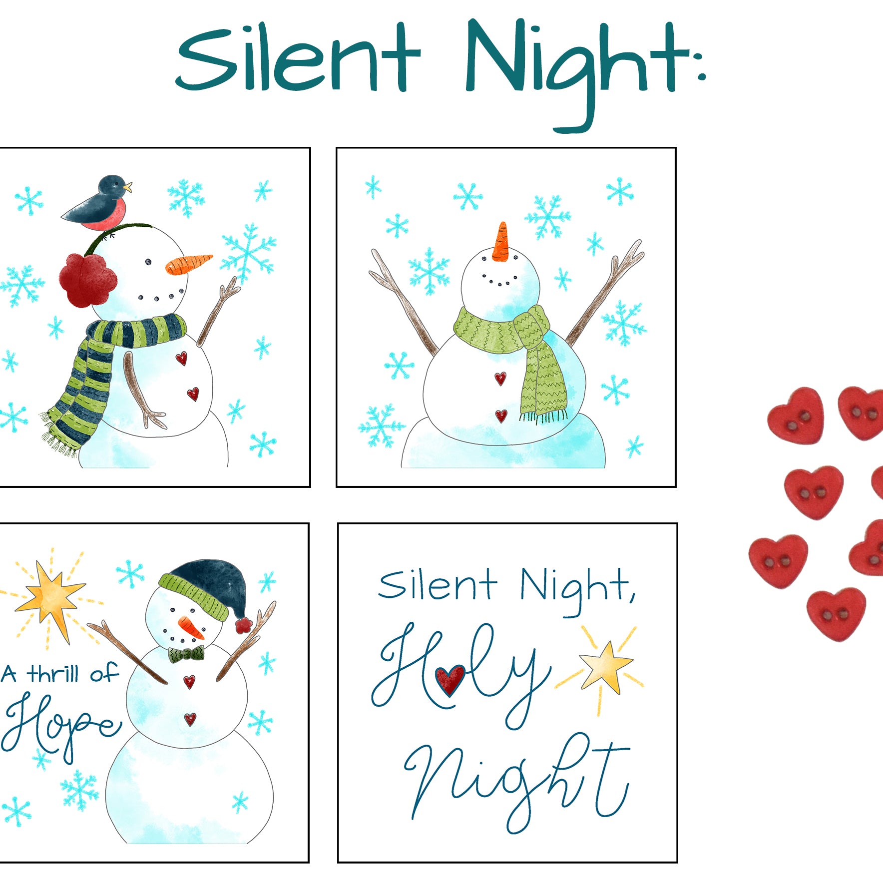 Snowmen & Silent Night Fabric Panels with Buttons! - Jacquelynne Steves