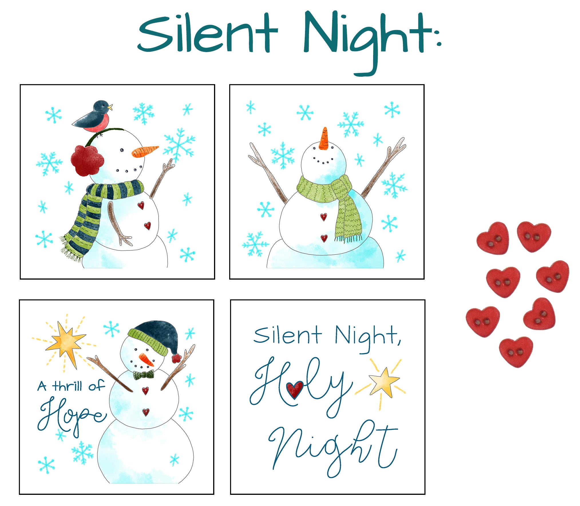 Snowmen & Silent Night Fabric Panels with Buttons! - Jacquelynne Steves