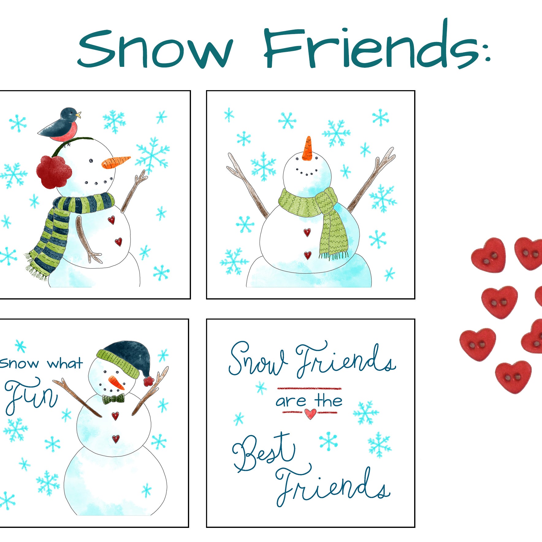Snowmen & Silent Night Fabric Panels with Buttons! - Jacquelynne Steves