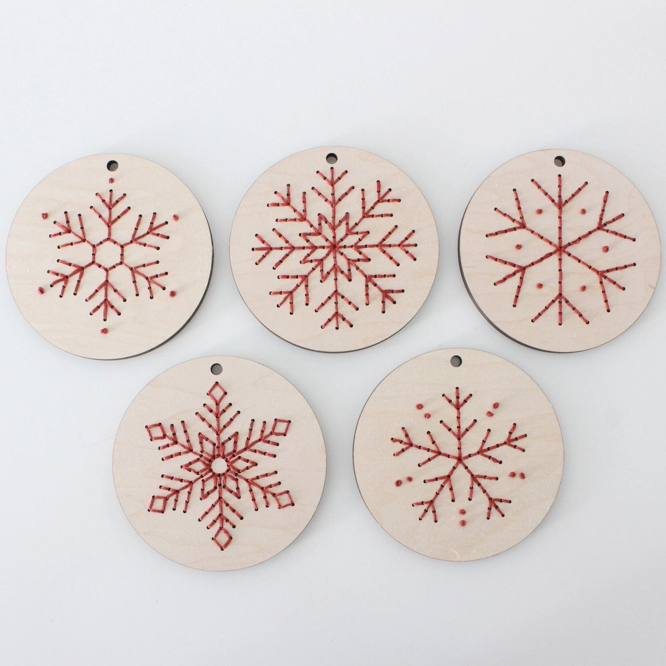 Wooden Ornaments with Snowflake Designs for Embroidery DIY Kit