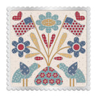 American magnetic needle and scissor minder quilt block with birds, flowers, and flags on a white background