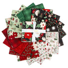 Collection of festive fabric squares with Christmas patterns on a white background