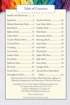 Table of contents for a sewing or embroidery book with needle and thread usage listed.