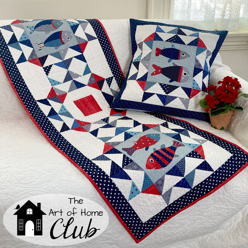 Here Fishy Fishy – runner and pillow – The Art of Home Club