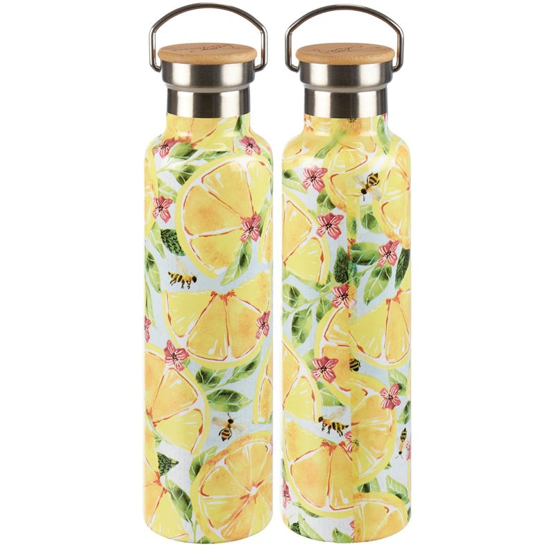 water bottle with lemon slices and bee design