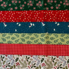 Collection of patterned Christmas holiday fabrics 