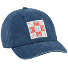 Denim Blue Baseball Cap with quilt block patch saying Land of the Free