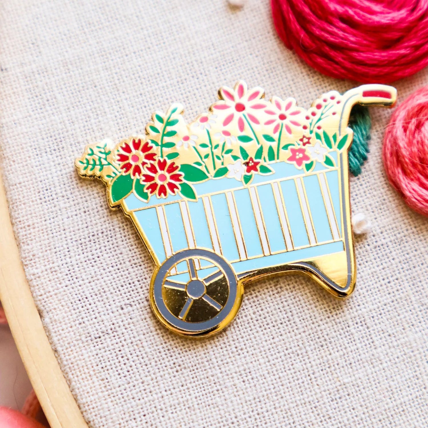 Spring Floral Wheelbarrow Magnetic Needle Minder - The Art of Home - Jacquelynne Steves
