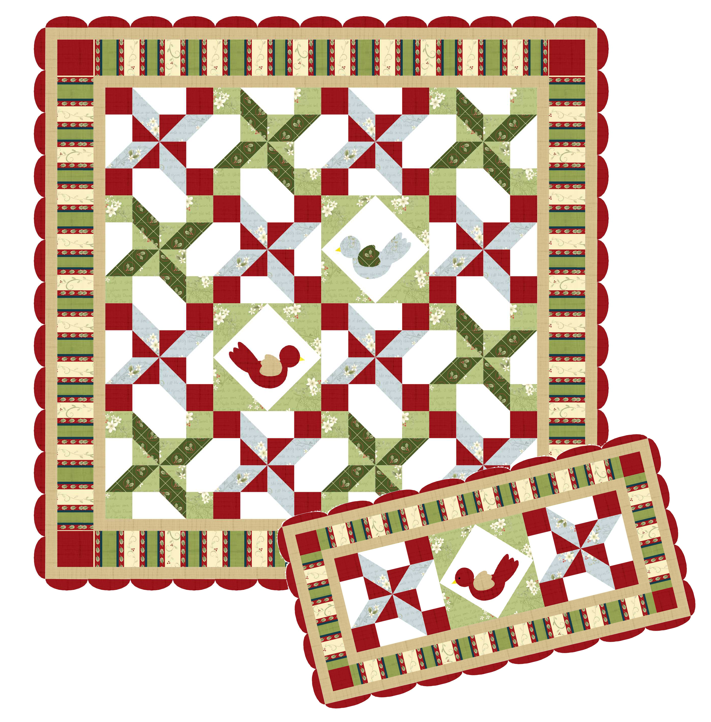 Winter Nest Quilt and Table Runner Pattern - Digital - Jacquelynne Steves